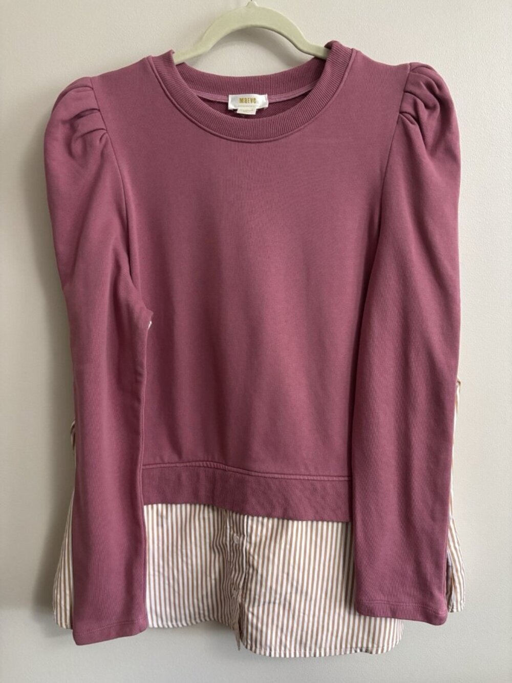 Anthropologie Maeve Puff Sleeve Twofer Layered Tunic Sweatshirt Pink Combo Sz XL - Picture 2 of 11